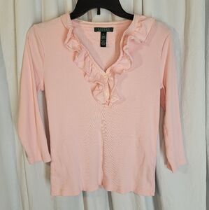 Ralph Lauren Pink Ruffled Long Sleeve Blouse